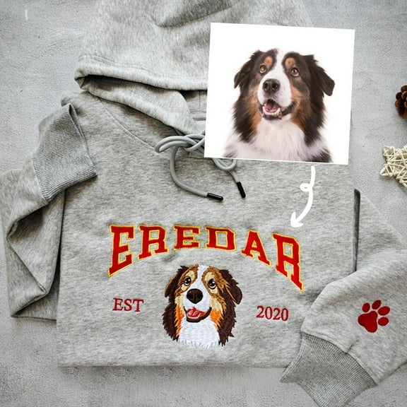 Dog Embroidery Hoodie Custom Pet Photo Sweatshirt Mom DIY Design Dogs Sweatshirt Tunic Jacket Womens Hoodie with Zipper Zip up Hooded Sweatshirt Women Sweaters Women Sleep Hoodie Sweatshirt Women