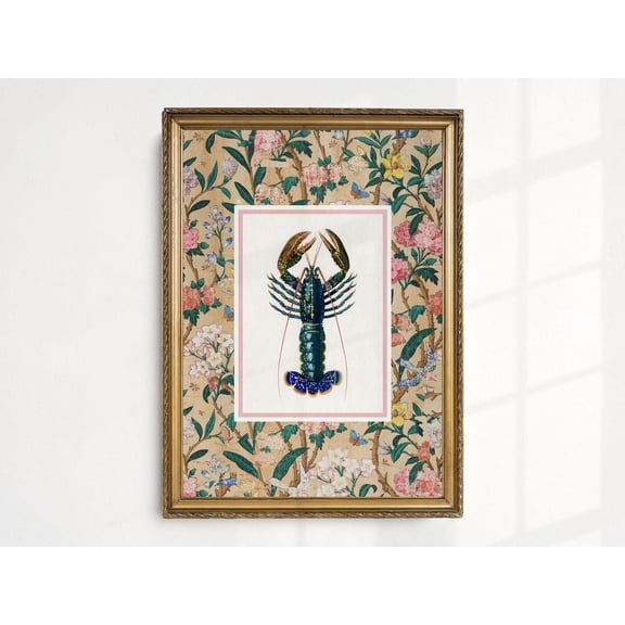 Blue Lobster Wall Art, Nancy Meyers Fisherman Aesthetic, Coastal Cottage Core Art Poster, Old Money French Country Decor, Nautical Art Poster, Unframed Canvas Size 8x12