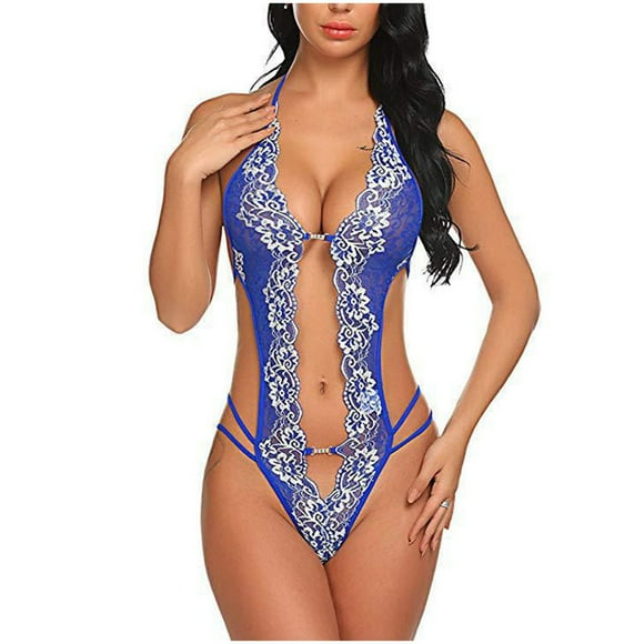 Tnhcen Corset Lingerie pour Femmes Dames Bleu Aguichant Bretelles Ajusté Ajouré Combinaison Aguichant Gaine sous-Vêtements Ensemble de Lingerie Bleu pour Femmes