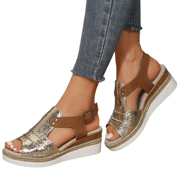 Mostsola Women's Wedge Sandals Peep Toe Cutout Platform Espadrilles Adjustable Slingback Sandals