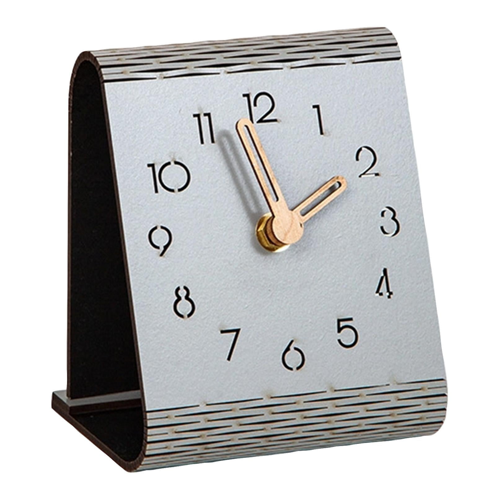 Small Desk Clock Retro Gray Wooden Table Clock for Living Room Bedroom Nightstand Decor Housewarming Gift
