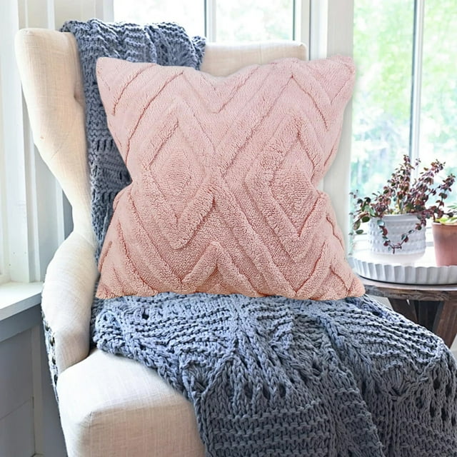 Pink Decorative Pillow Cover 19.69 Inches One Sided Pattern Sofa Living Room Cushion Protector In Pink Polyester