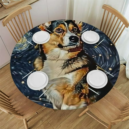 

BCIIG Dog Stars Round Tablecloth Stain Resistant Washable Indoor Outdoor Kitchen Dining Wedding Parties 100% Polyester Table Cloth with Elastic Edge 31 -35
