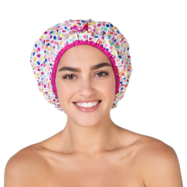 Gorro de ducha reutilizable y gorro de baño y gorros de ducha impermeables forrados de gran tamaño, grandes, diseñados para todas las longitudes de cabello, con forro de PEVA y banda elástica, gorro p