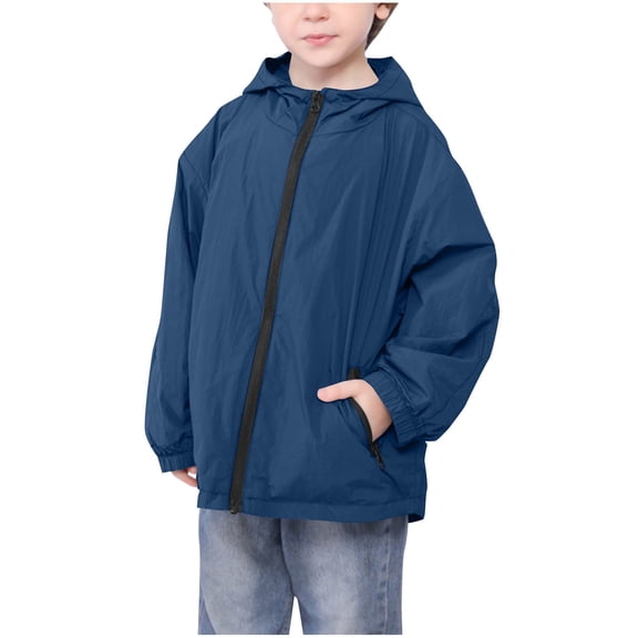 SERTG Boys and Girls Fall Jacket Hooded Zip Front Fashion Fitted Lightweight Packable Active Outerwear for Children 2-10 Years(Blue,6-7 Years)