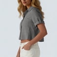 thumbnail image 4 of cfhntfmh Womens Cropped Button down Shirts Pleated Summer Dressy Casual Short Sleeve Blouse Collar Loose Fit Work Tops, 4 of 7