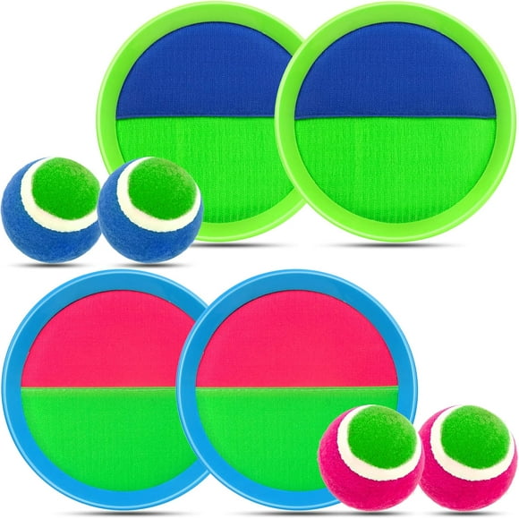 TRAHOO-Toss and Catch Ball Set for Kids Age 3 and Up Catch Game Toys, Outdoor Playground Balls Game Set, Lawn Beach Backyard Catch Ball Toys with 4 Rackets, 4 Balls, 2 Bags