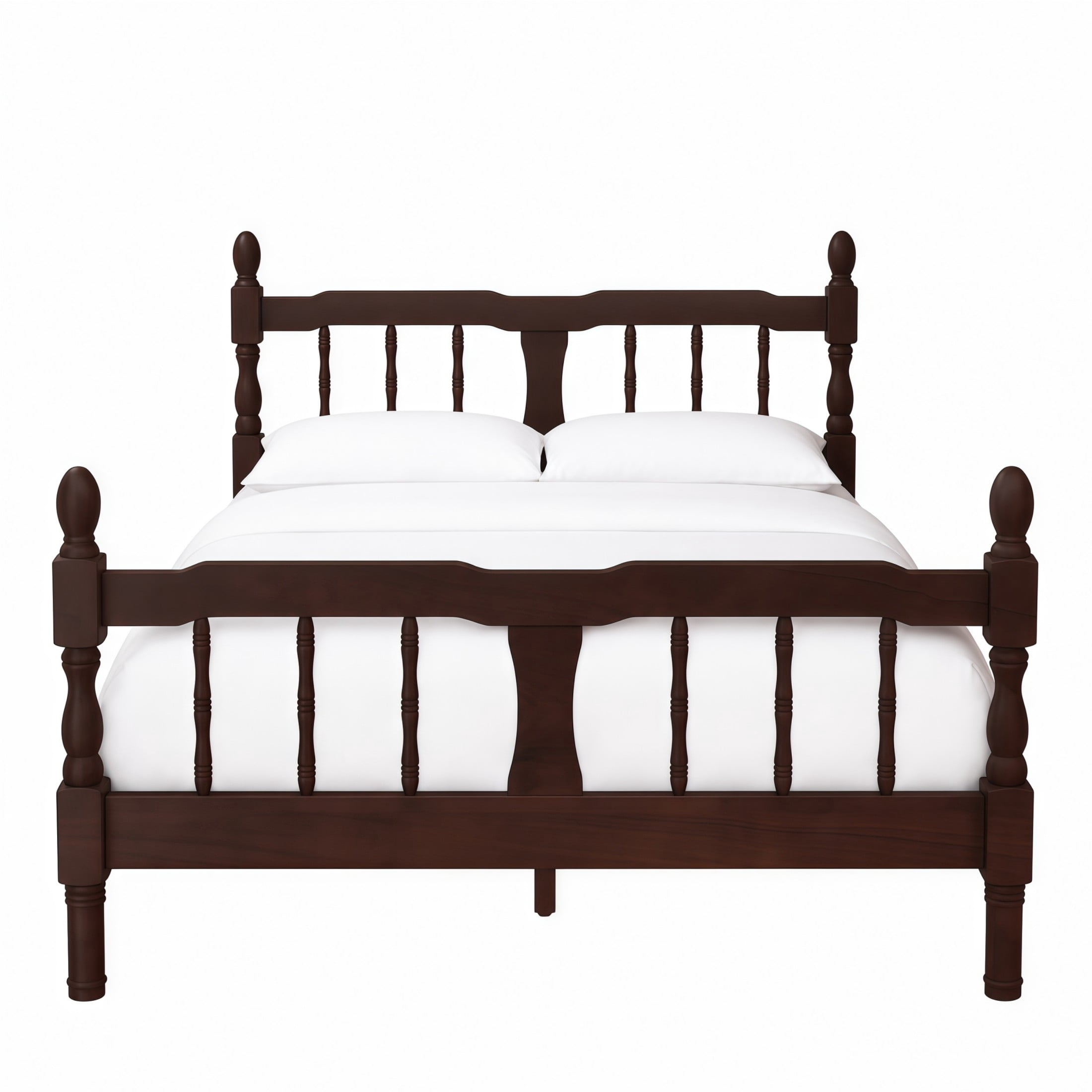 GDF Studio Betty Full Size Wooden Platform Bed Frame with Spindle Headboard, Traditional Farmhouse Style, Dark Walnut