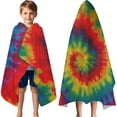 thumbnail image 3 of Colorful Tie Dye Pattern Hooded Bath Towel，60"x35" for Ages 3 To 12 Kids, Quick Dry Lightweight Soft Microfiber Hood Beach Towel Cover Up for Kids, 3 of 7