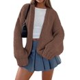 thumbnail image 1 of Suéter PRETTYGARDEN Cardigan de Punto Grueso de Manga Larga Café Talla S, 1 of 8