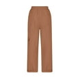 thumbnail image 3 of Aofany Women's 3/4 Pants A-Line Loose Straight Leg Pocket Trousers Fashion Casual Solid Color Mid-Waist Cargo Pants Lacing Up Mid-Length Pants Coffee XXXL, 3 of 4