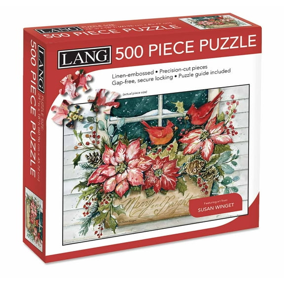 Lang Brands, LLC, Poinsettia Window 500 Pc Puzzle