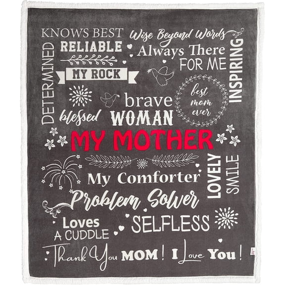 Mom Blanket – Double Layer Sherpa Fleece – Soft Fluffy Throw, Quality Print – ''Thank You Mom, I Love You'' – from Daughter, Son – Gift for Birthday, Mother''s Day, Christmas(Smoky Grey)