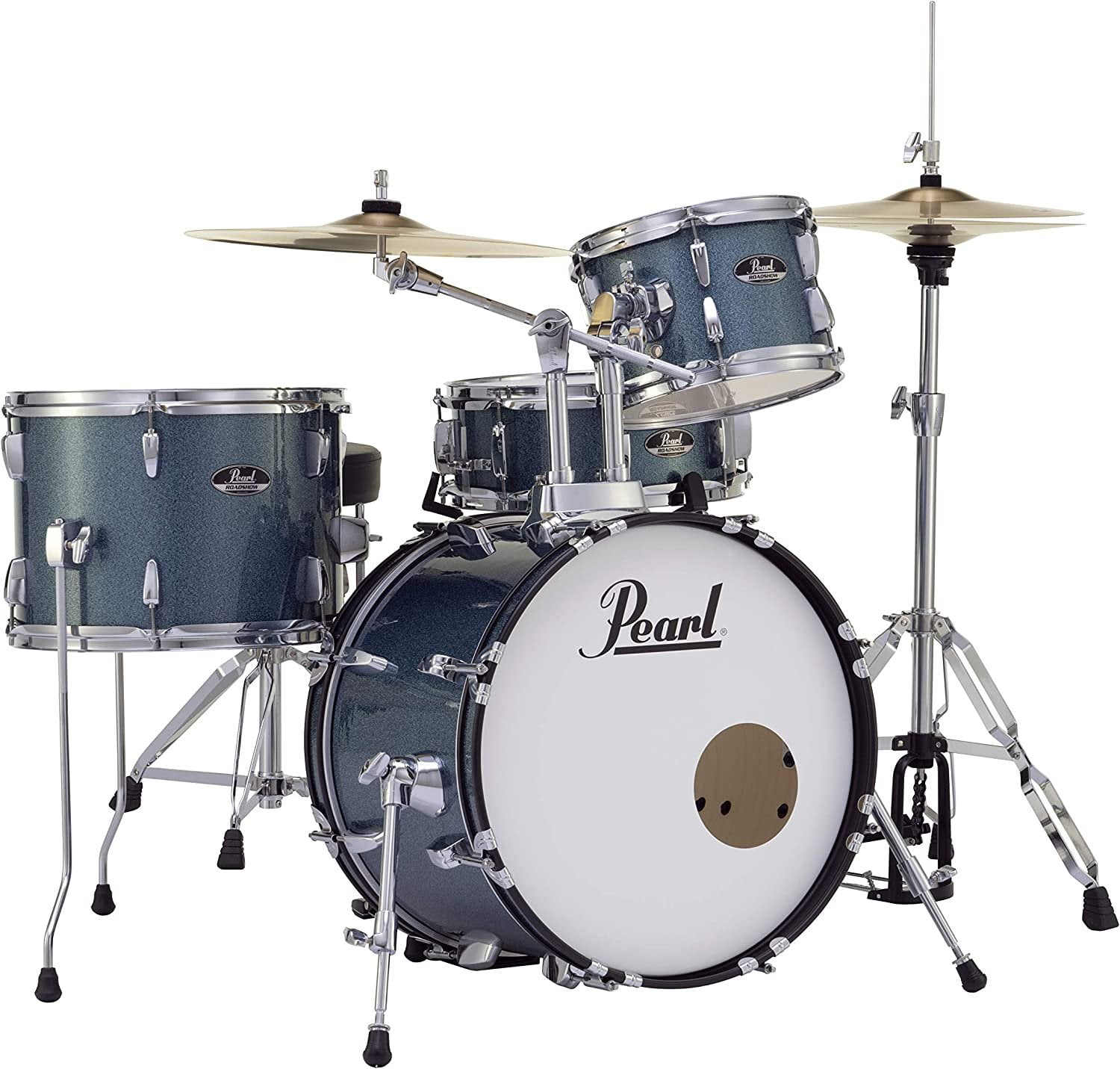 Pearl Roadshow Complete 4-Piece Drum Set w/ 18" Bass Drum, Hardware & Cymbals - Aqua Blue Glitter