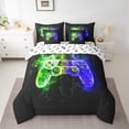 thumbnail image 2 of Manfei Kids Gamepad Controller 7-Piece Twin Bedding Sets,Console Video Game Bedding Comforter Set,Green Purple Ombre Sheet Sets For Boys,Luxury Bedroom Decor Reversible, 2 of 8