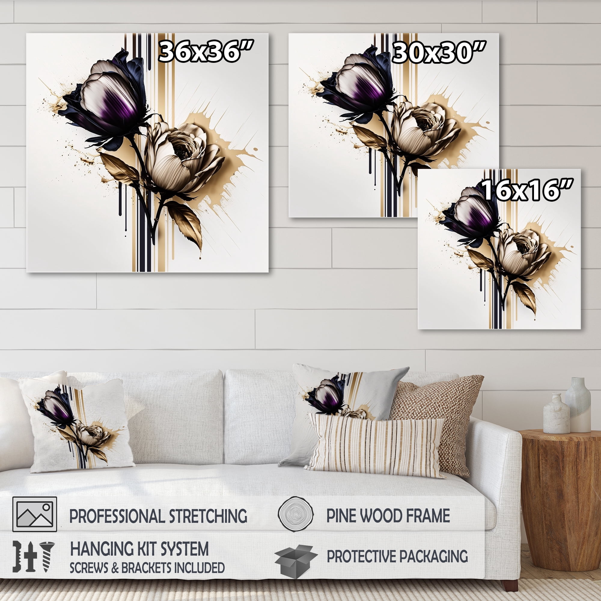 Designart Purple Flower Flower On Abstract Paint III Canvas Wall Art