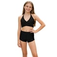 thumbnail image 3 of Loopsun Girls 2 Pcs Solid Ruffled Beach Soft Swimwear Split Bikini Swimsuit Black, 5-6 Years, 3 of 5