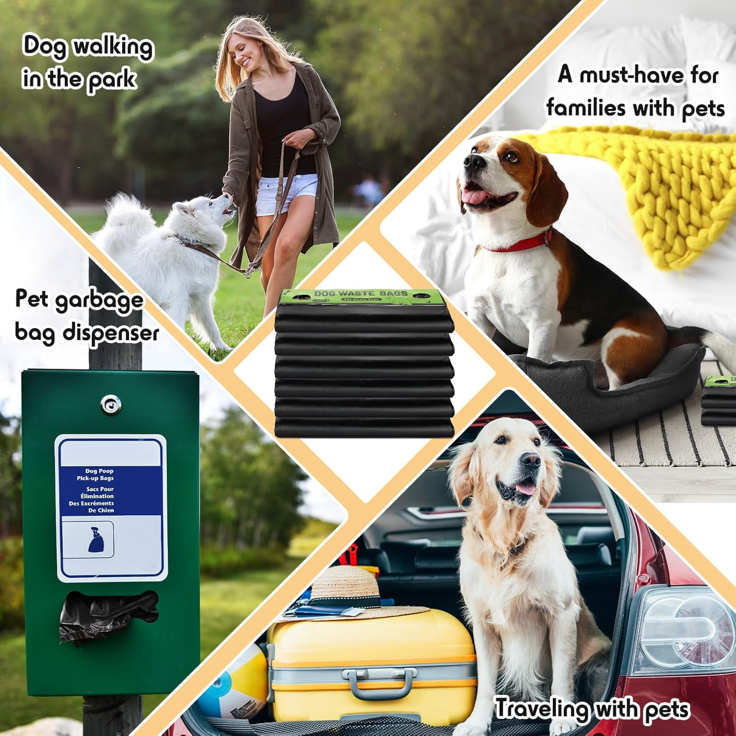 Pet Waste Bags Bulk, 2500 Pack Leakproof Easy Single Pull Bags for Poop Station Dispenser, Fit Hang Hole for Home and Outdoor Use