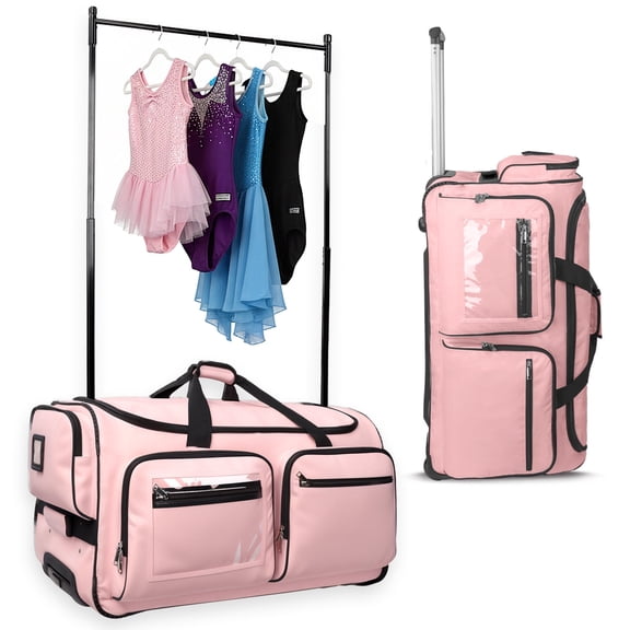 Dance Bag with Garment Rack - 28"Collapsible Rolling Competition Dance Duffle Bag Lightweight Costume Wheeled Suitcase for Dancers Shows Livestreamer Athletes