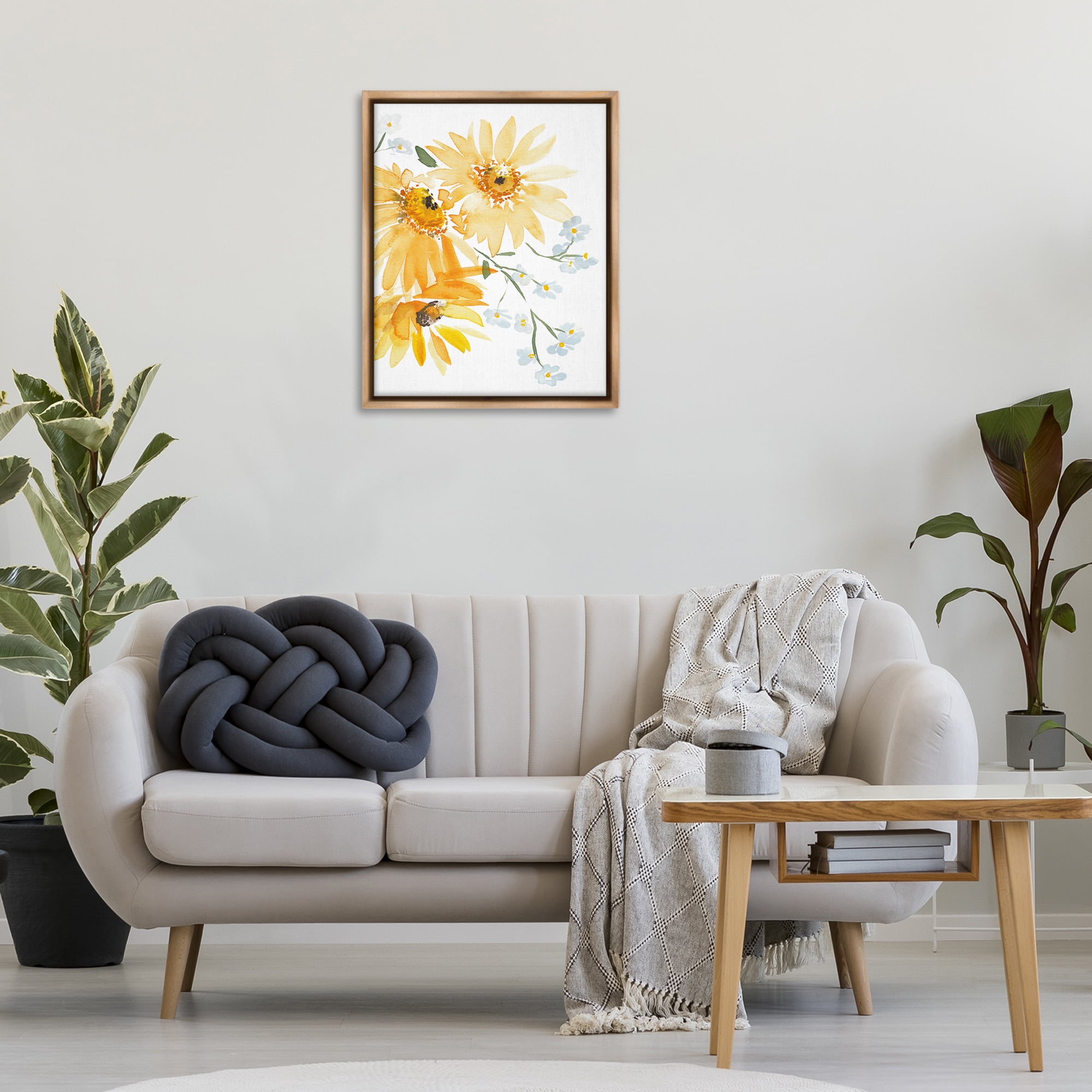 Stupell Industries Modern Yellow Daisies Botanical & Floral Painting Brown Floater Framed Art Print Wall Art, 25 x 31