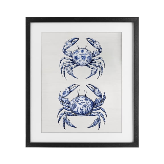 Vintage Toile Crabs Black Framed Print Under Glass, design by Lettered and Lined