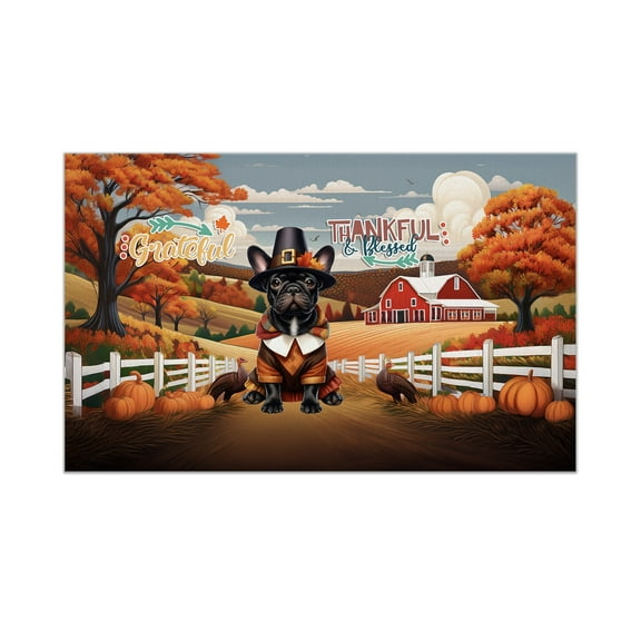 Thanksgiving French Bulldog Pilgrim Grateful, Thankful, Blessed Fall Welcome Doormat Dog Lover Gifts Indoor Outdoor Welcome Mat - 00021