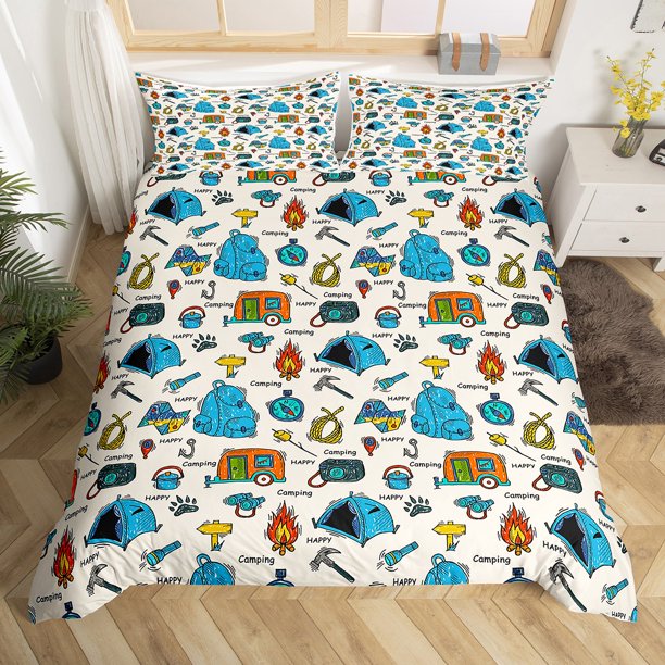 Camper Bedding Set Camp Travel Car Comforter Cover Camping Bag Camping Gift,Happy Glamping