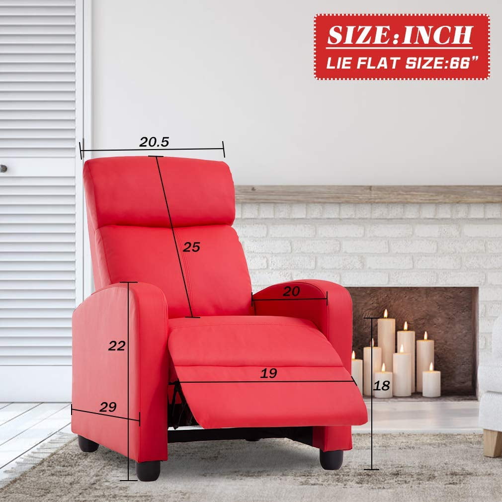 YRLLENSDAN Leather Recliner Chairs for Adults, Manual Push Back Recliner Chair, Massage Recliner Chair for Living Room, Single Sofa Chair Reclinable, Relaxing Home Theater Seating, Red