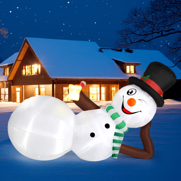 Alvantor 9.8 ft Christmas Inflatable Snowman with 5 Built-In LED Lights, Lying Yard Decoration, Multicolor