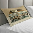 thumbnail image 2 of Ambesonne Cheetah Quilted Pillowcover, Wild Cats Chilling Retro, 30" x 20", Camel and Pale Teal, 2 of 2