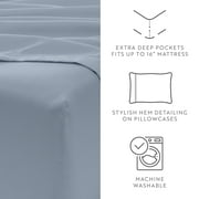 Queen, Light Blue Solid Microfiber 6 Piece Bed Sheet Set, by Noble Linens