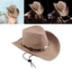 thumbnail image 5 of Sombrero de vaquero Gorras de jazz de moda Sombrero de caballero Moda de cuero para mujeres Hombres Adultos Vestir Festival de música de Caqui, 5 of 8
