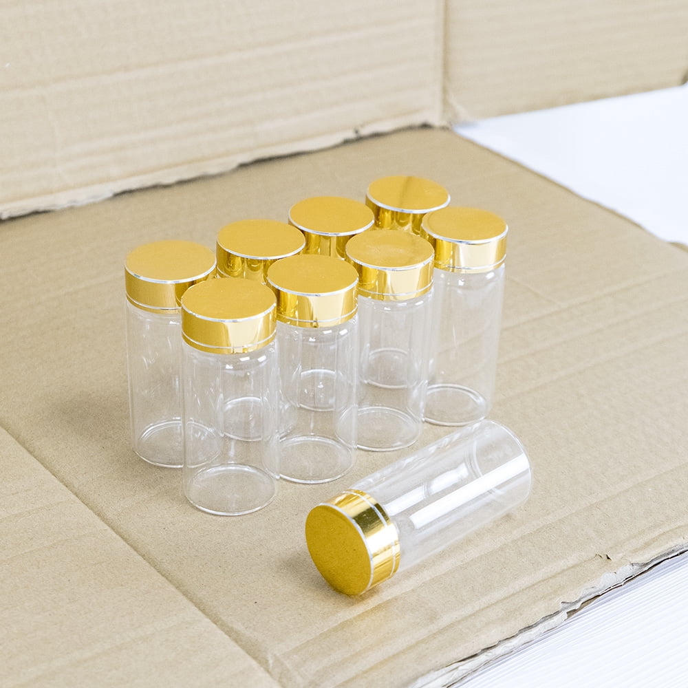 4 Pack Clear Glass Bottles 7 Oz With Gold Caps - Heavy Base Bottles For Oil, Vinegar, Kombucha, Gift Box Included