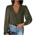 thumbnail image 2 of Vmvidoty Women's Solid Color V-Neck Pleated Lace Long Sleeved Jumpsuit Army Green L( Women's or Women's Plus ), 2 of 4