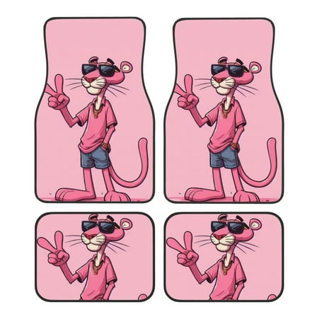 Pink Panther Car Floor Mats Carpet 4 Piece Set Protection Auto Foot Carpet Universal Fit For Suv, Vans, Sedans, Trucks
