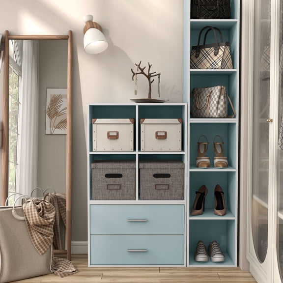Join Stackable 4-Cube Wood Light Blue Playroom Bookcase