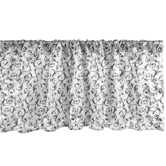 Ambesonne Renaissance Window Valance, Classic Ivy Swirl Leaf, 54" X 12", Black and White
