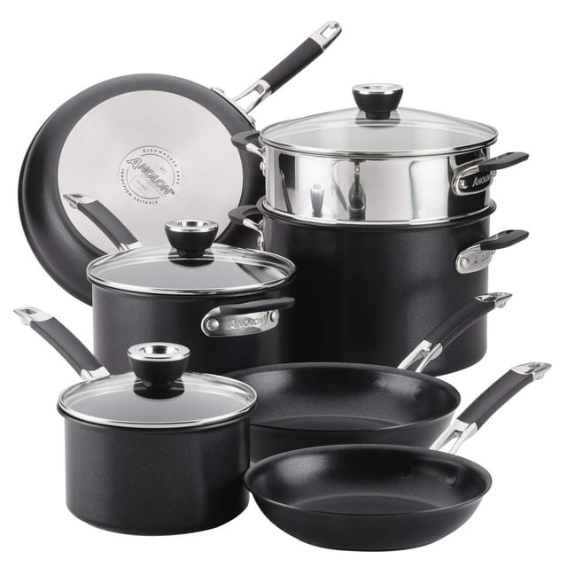 Juego de utensilios de cocina Anolon SmartStack, anodizado duro, 10 piezas, negro