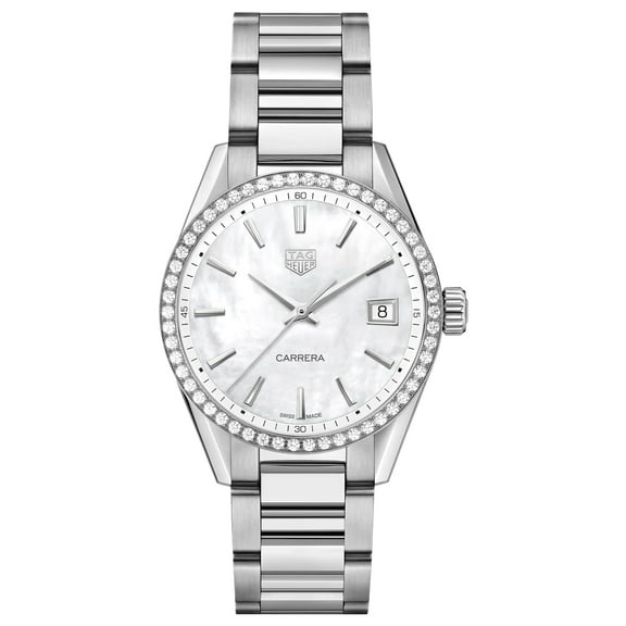 TAG Heuer Carrera Stainless Steel Mother-Of-Pearl Dial Diamonds Date Quartz Womens Watch WBK1316.BA0652