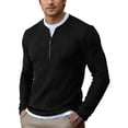 thumbnail image 2 of Aimik Men's Layered Quarter Zip Sweatshirt Ribbed Knit Contrast Collar Trim Soft Warm Smart Casual Golf Top, 2 of 6