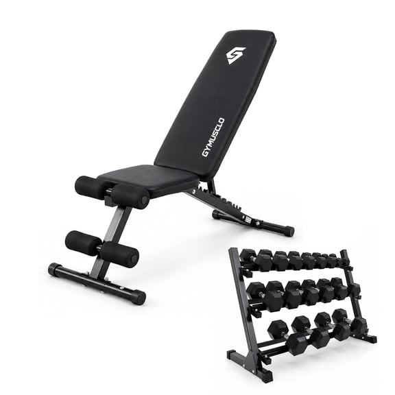 Gymusclo 1100LBS Adjustable Weight Bench with 350LBS/450LBS/550LBS Rubber Hex Dumbbell Set & 3-Tier Storage Rack, Heavy Duty Strength Training Equipment for Home Gym Full Body Workouts