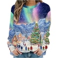 thumbnail image 1 of Hauts de Noël pour Femmes, Chandail en Molleton Sans Capuche à Imprimé Coloré de Noël, Coupe Ample, Manches Longues, Col Rond, Hauts de Noël pour Femmes, 1 of 6