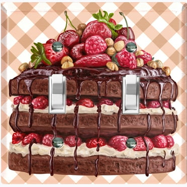 Metal Light Switch Wall Plate Outlet Cover (Layered Fruit Chocolate Strawberry Cake Custard - Double Toggle)