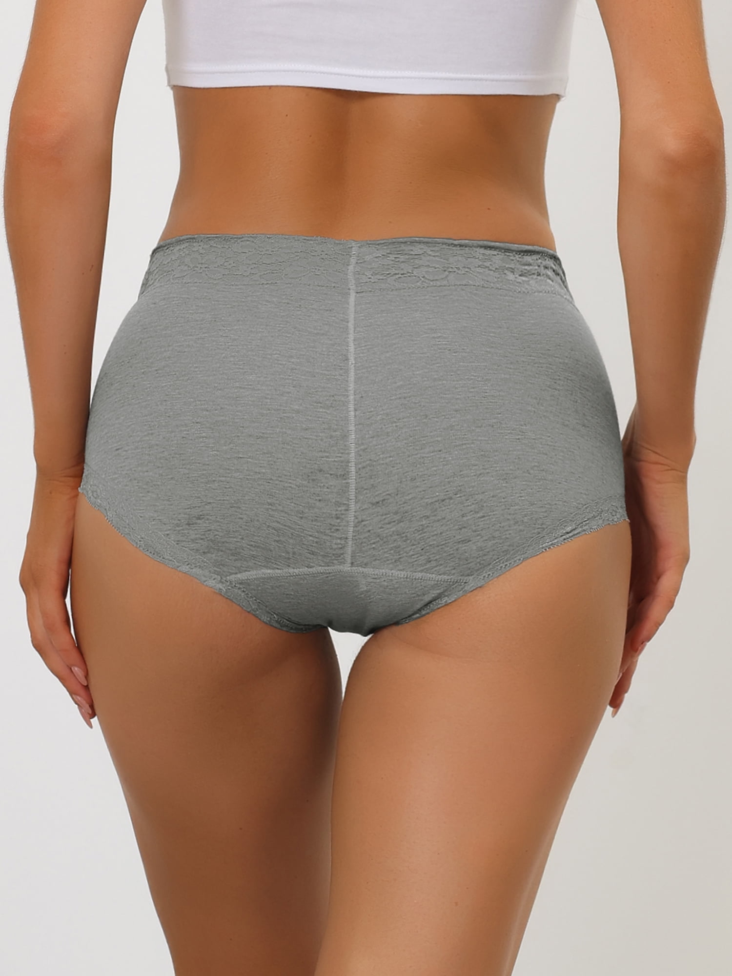 DARING DIVA Women's Cotton High-Lace Trim Tummy Full Coverage Brief Panties XL Gray