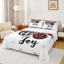 Homewish Xmas Buffalo Ball Queen Sheet Sets for Kids, Kawaii Winter Snowflake Flat Sheet, Merry Christmas Queen Fitted Sheet, Luxury Bedroom Decor, 4 Pieces