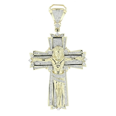 gold crucifix pendant cross 10k diamonds mens extra 78mm 43ctw