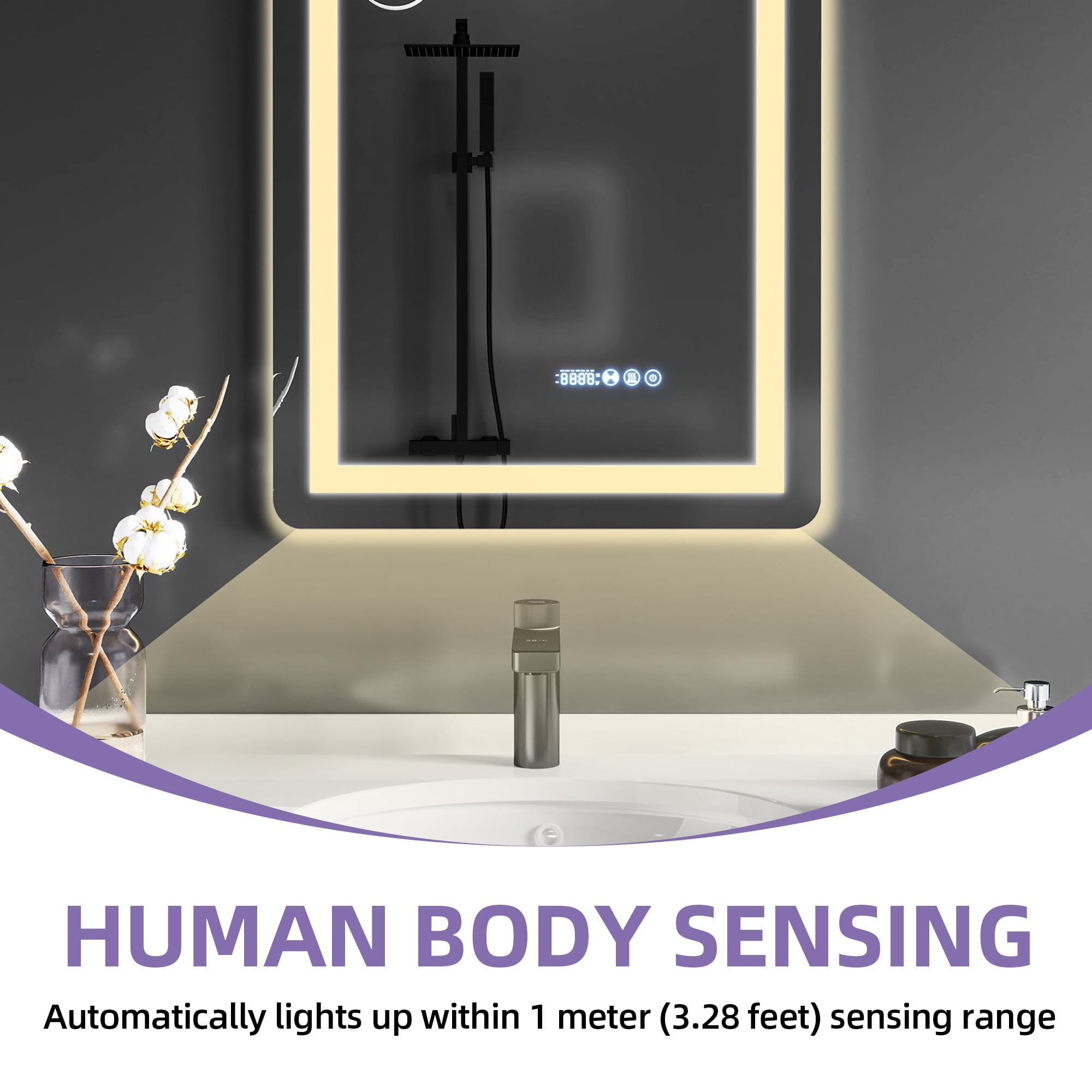 Uforic 24"X32" LED Bathroom Mirror with Front Light and Backlit,3 Colors Dimmable Adjustable LED Wall Mounted Mirror, Horizontal