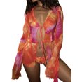 thumbnail image 2 of VISgogo - Cárdigan para mujer, manga larga con estampado de teñido anudado y ribete de hongo con parte delantera abierta para damas jóvenes VISgogo  moda, 2 of 7