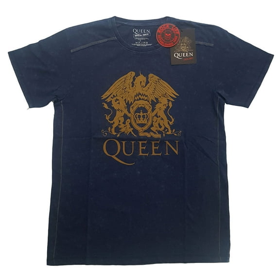 Men's Queen Classic Crest Snow Wash Tee Vintage T-shirt Small Navy