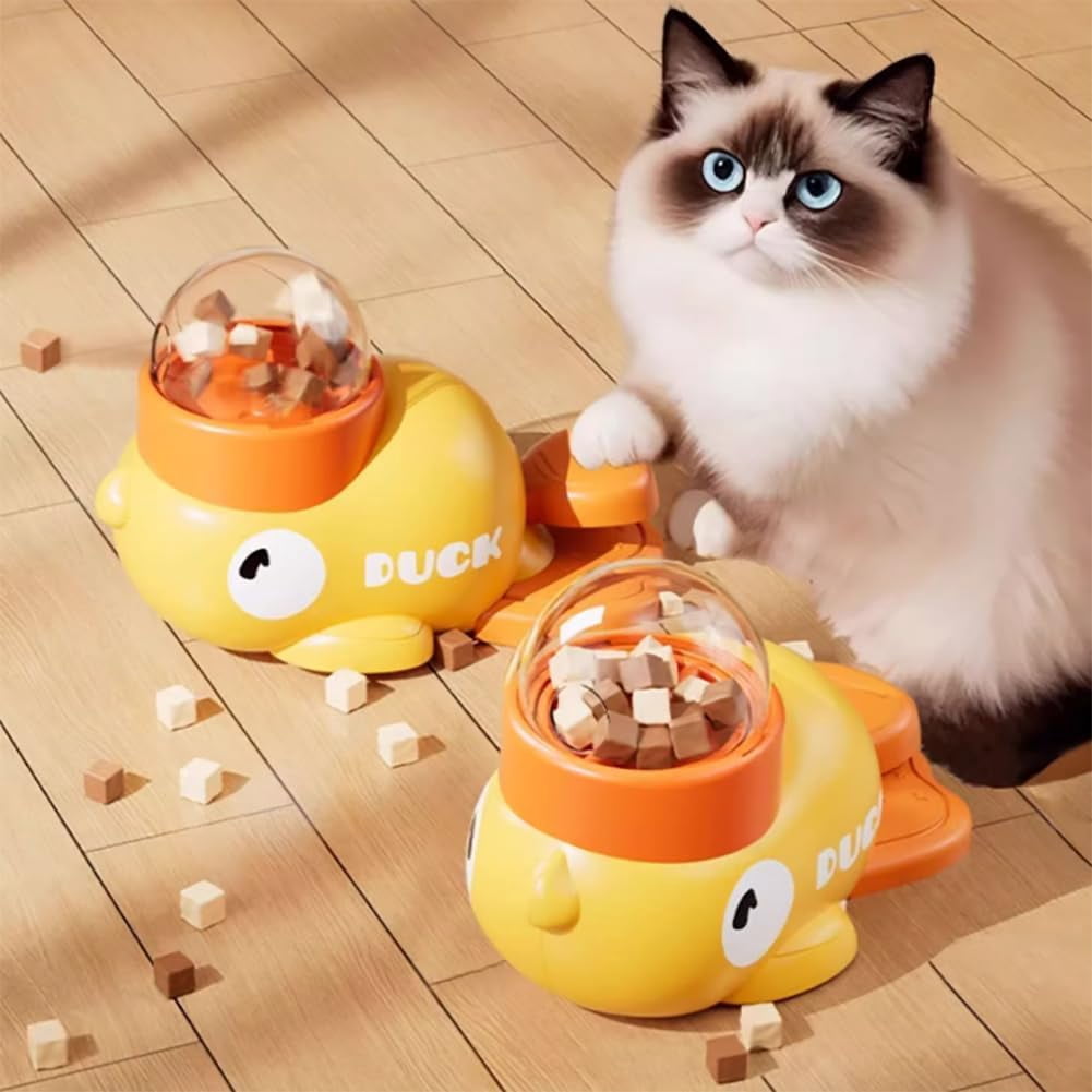 Duck Cat Treat Dispenser, Little Yellow Duck Cat Toy Treat Feeder, Cat Treat Dispenser Toy Interactive, for Small Medium Dogs and Cats, IQ Training and Exercise Small Animal Bowls